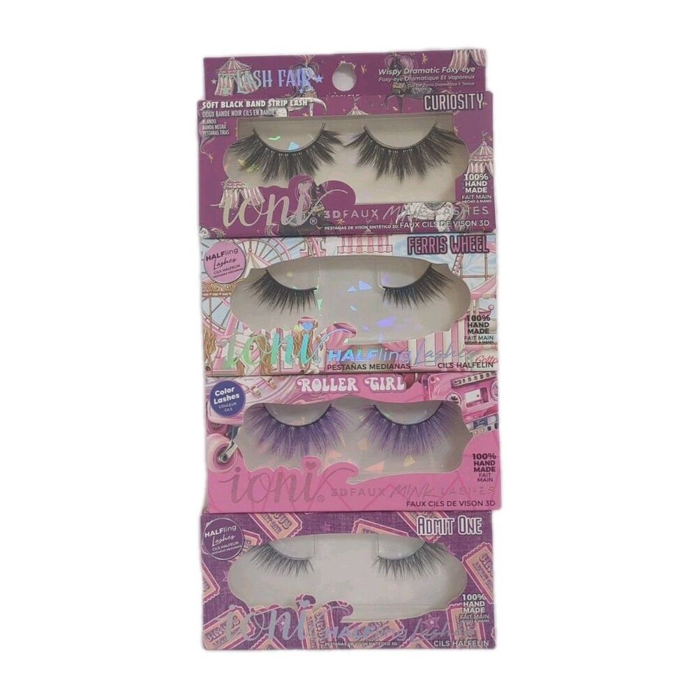(4 Sets) ioni Lash Fair ASSORTED 3D Faux Mink Lashes Handmade BLACK/OMBRE/PURPLE